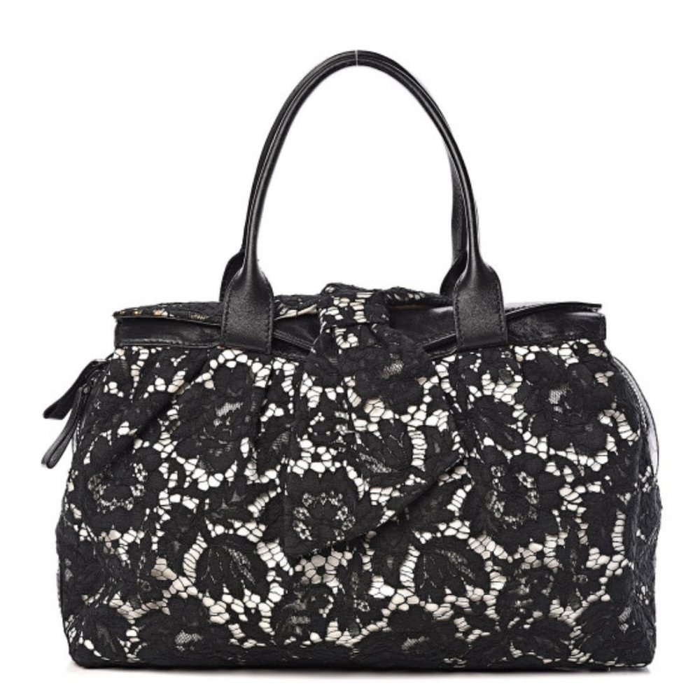 Valentino Satin Lace Black Satchel